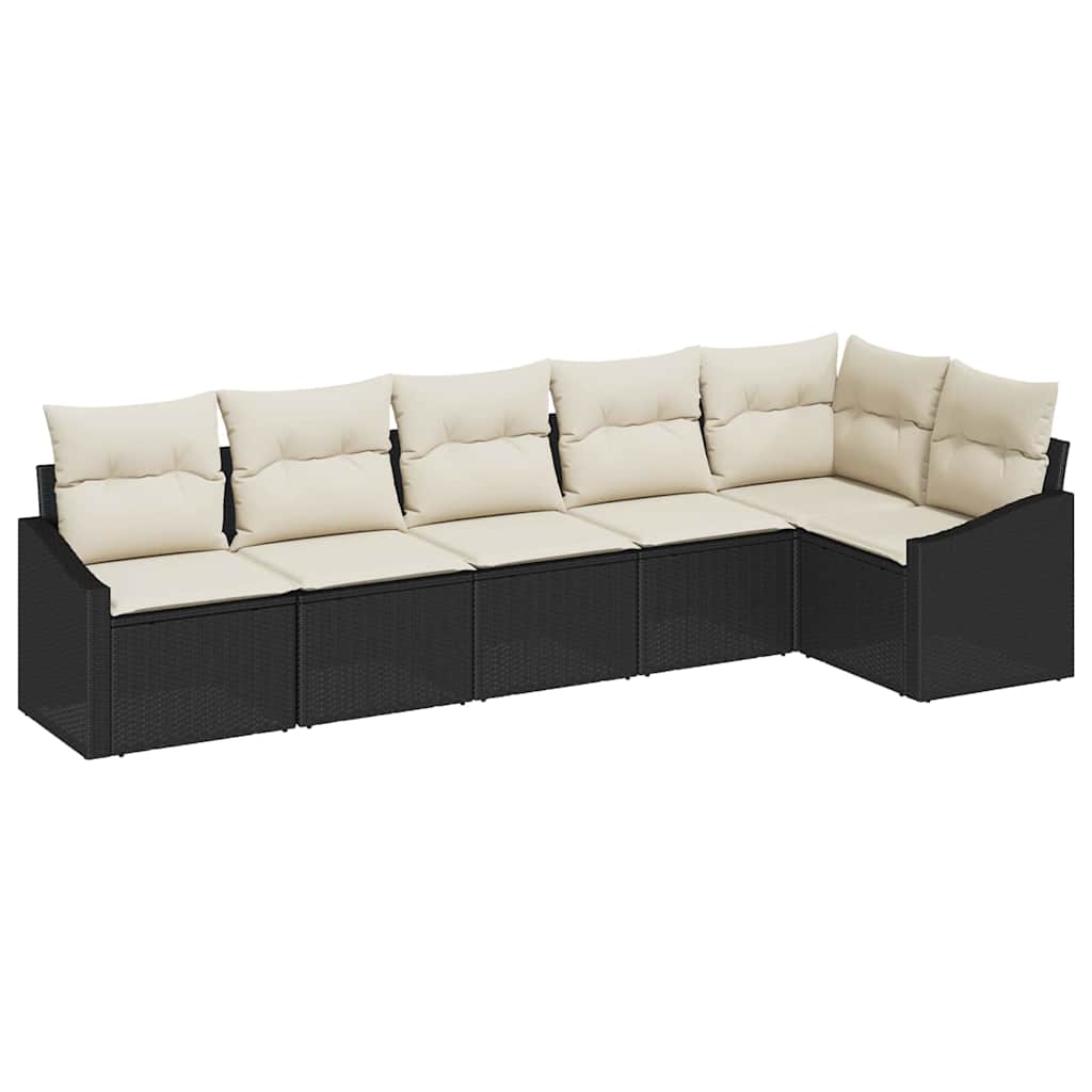 Gartensofa-set mit Kissen 6 pcs Schwarz und Weiß Poly-Rattan