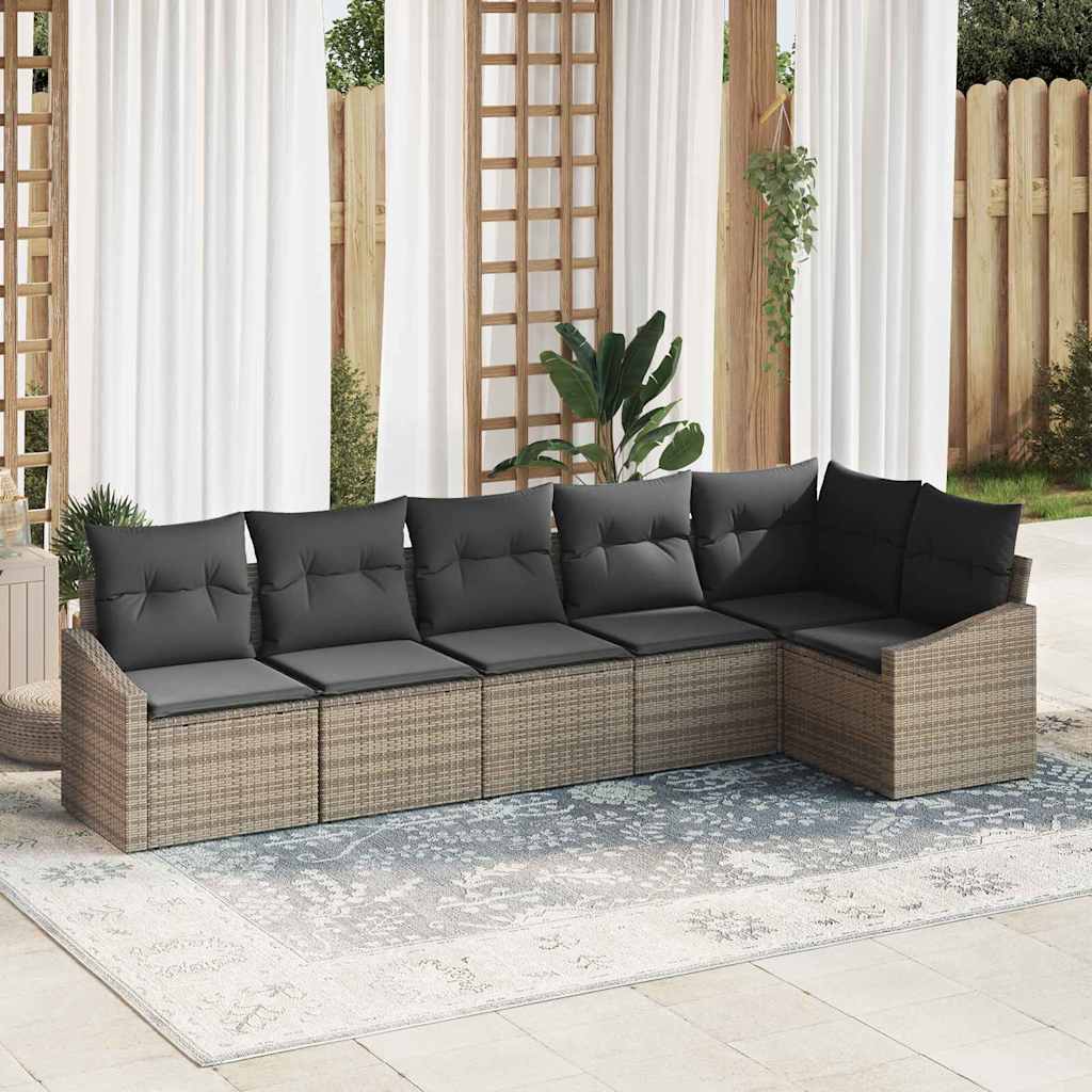 Gartensofa-set mit Kissen mit Speicher 6 pcs Grau Poly-Rattan