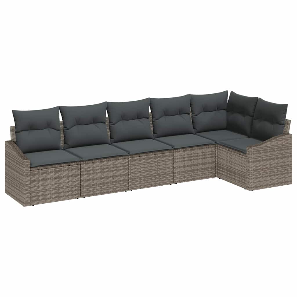Gartensofa-set mit Kissen mit Speicher 6 pcs Grau Poly-Rattan