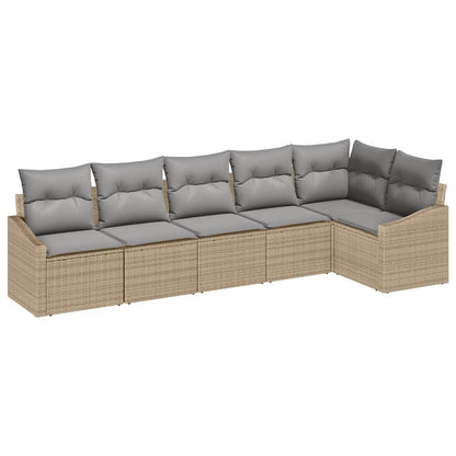 Gartensofa-set mit Kissen 6 pcs Beige und Hellgrau Poly-Rattan