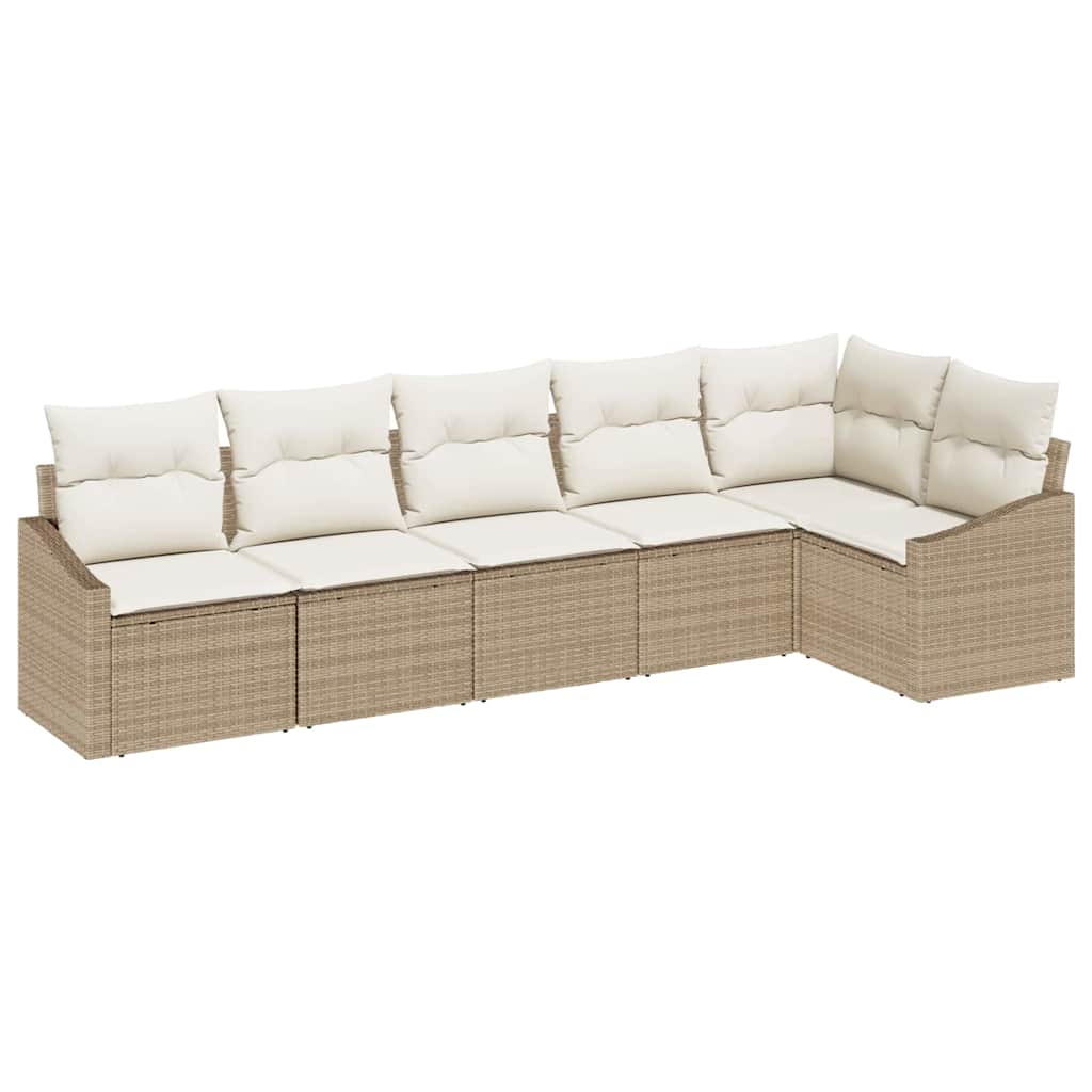 Gartensofa-set mit Kissen 6 pcs Beige und Weiß Poly-Rattan