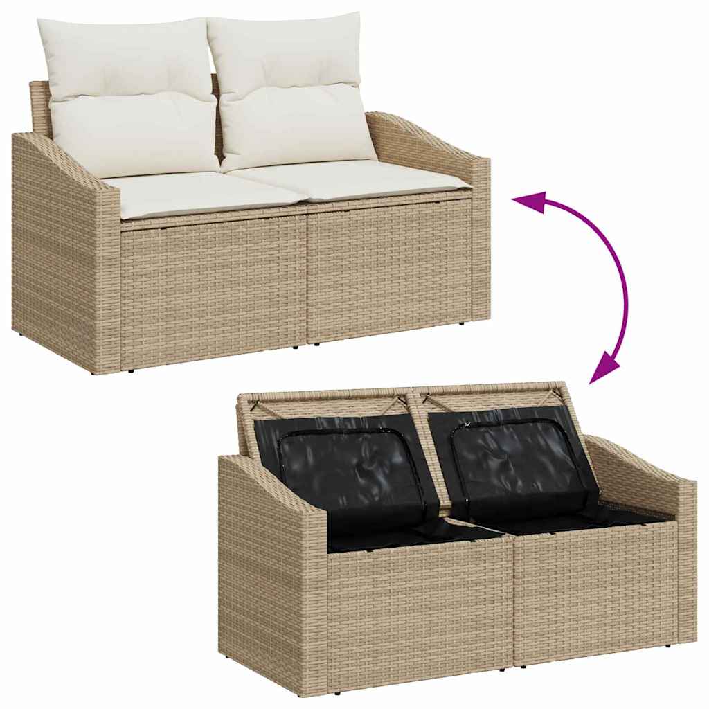 Gartensofa-set mit Kissen 6 pcs Beige und Weiß Poly-Rattan