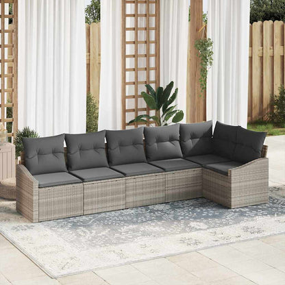 Gartensofa-set mit Kissen 6 pcs Hellgrau Poly-Rattan