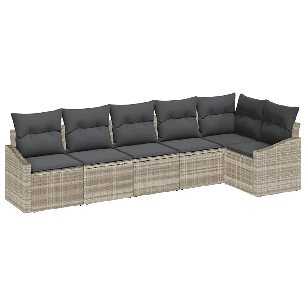 Gartensofa-set mit Kissen 6 pcs Hellgrau Poly-Rattan