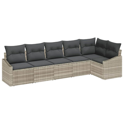 Gartensofa-set mit Kissen 6 pcs Hellgrau Poly-Rattan