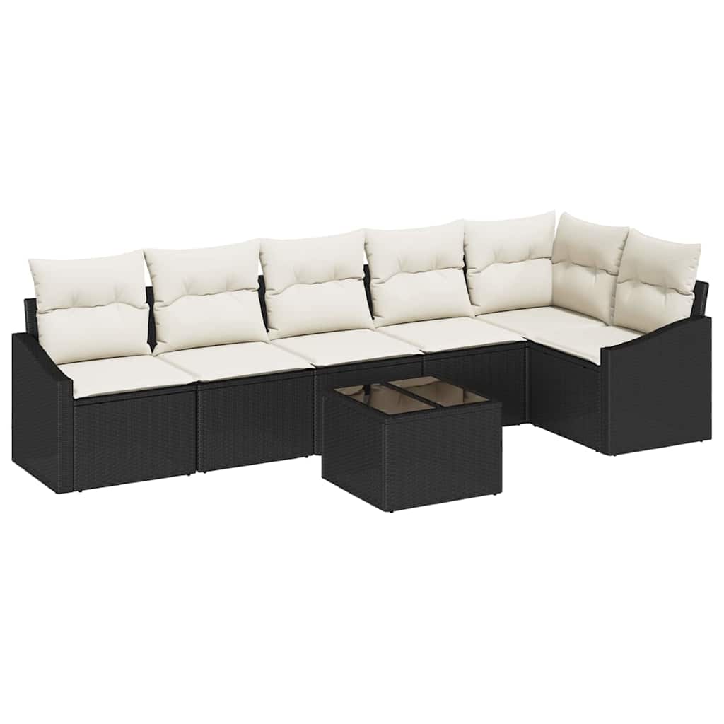 Gartensofa-set mit Kissen 7 pcs Braun und Creme Poly-Rattan