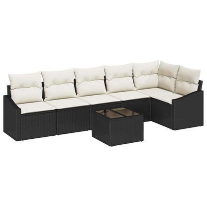 Gartensofa-set mit Kissen 7 pcs Braun und Creme Poly-Rattan