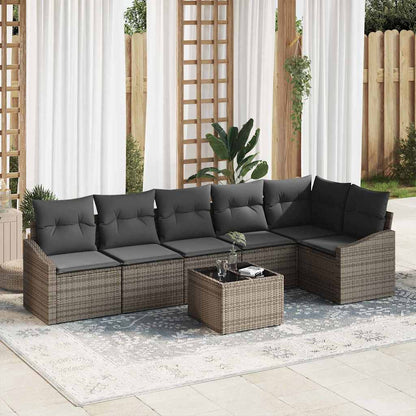 Gartensofa-set mit Kissen 7 pcs Hellgrau Poly-Rattan