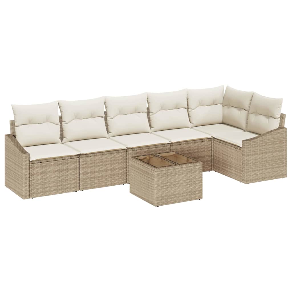 Gartensofa-set mit Kissen 7 pcs Beige und Creme Poly-Rattan