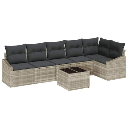 Gartensofa-set mit Kissen 7 pcs Hellgrau Poly-Rattan