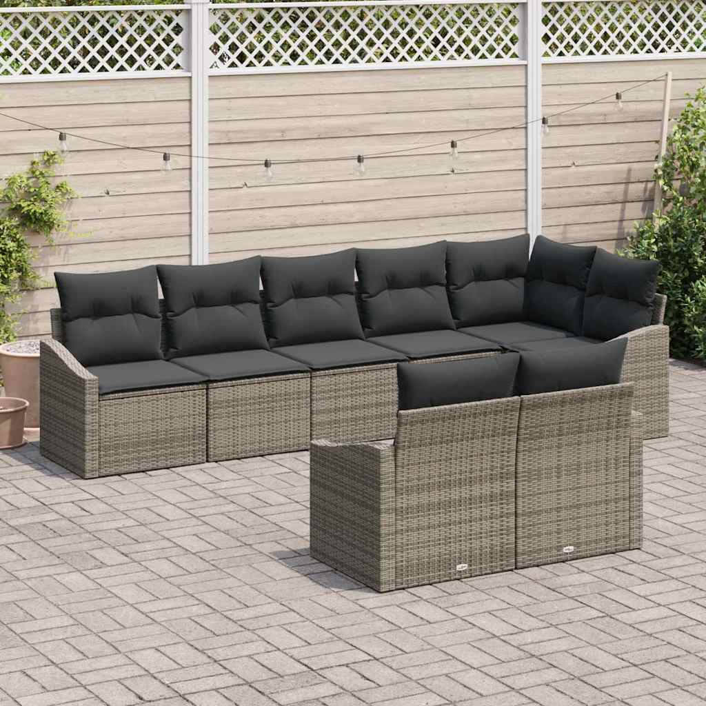 Gartensofa-set mit Kissen mit Speicher 8 pcs Grau Poly-Rattan