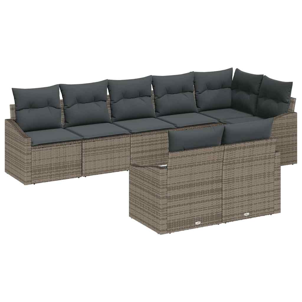 Gartensofa-set mit Kissen mit Speicher 8 pcs Grau Poly-Rattan