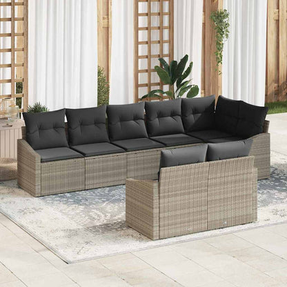 Gartensofa-set mit Kissen 8 pcs Hellgrau Poly-Rattan