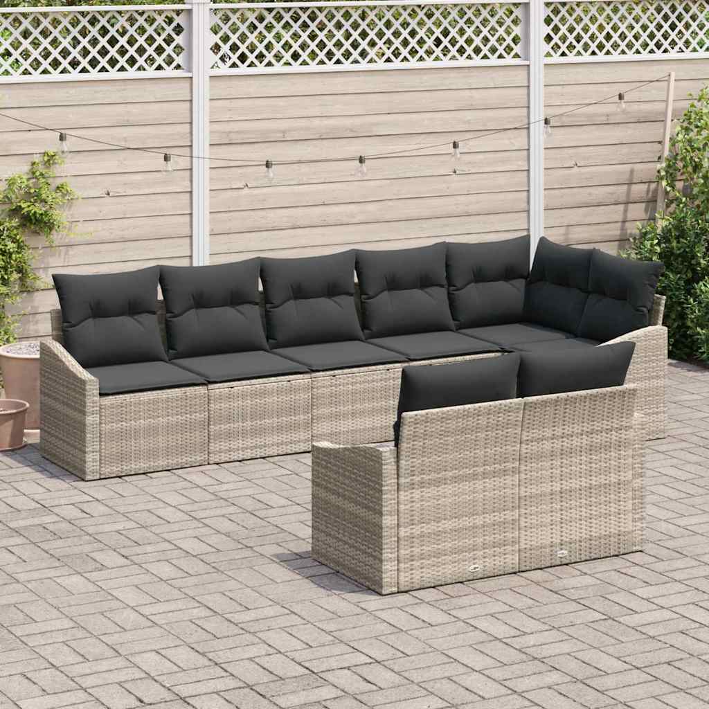 Gartensofa-set mit Kissen 8 pcs Hellgrau Poly-Rattan