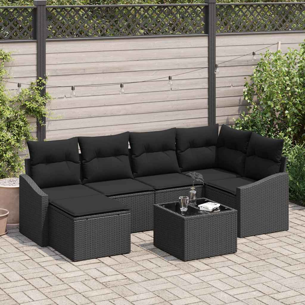 Garten Essgruppe mit Kissen mit Speicher 7 pcs Schwarz