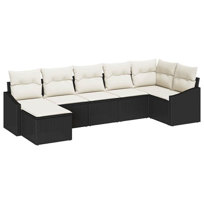 Garten-Sofa-Set mit Kissen 7 pcs Schwarz und Creme Poly-Rattan