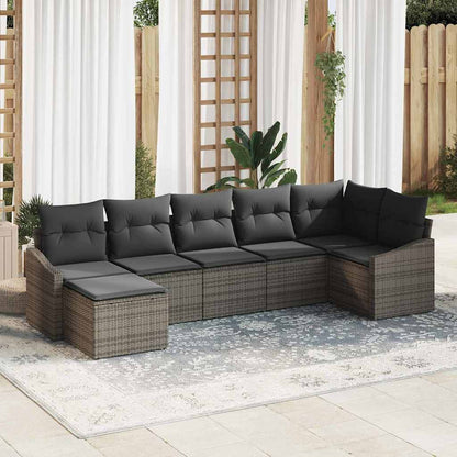 Garten-Sofa-Set mit Kissen mit Speicher 7 pcs Grau Poly-Rattan