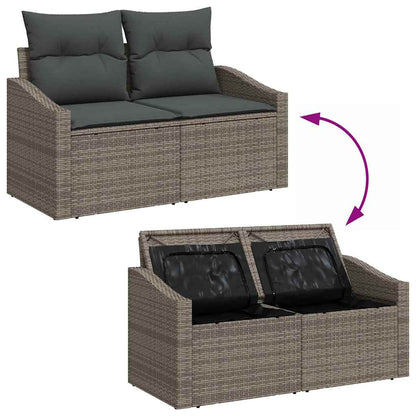 Garten-Sofa-Set mit Kissen mit Speicher 7 pcs Grau Poly-Rattan