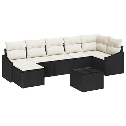 Garten-Sofa-Set mit Kissen 8 pcs Braun und Creme Poly-Rattan