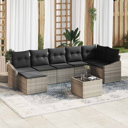 Garten-Sofa-Set mit Kissen 8 pcs Hellgrau Poly-Rattan
