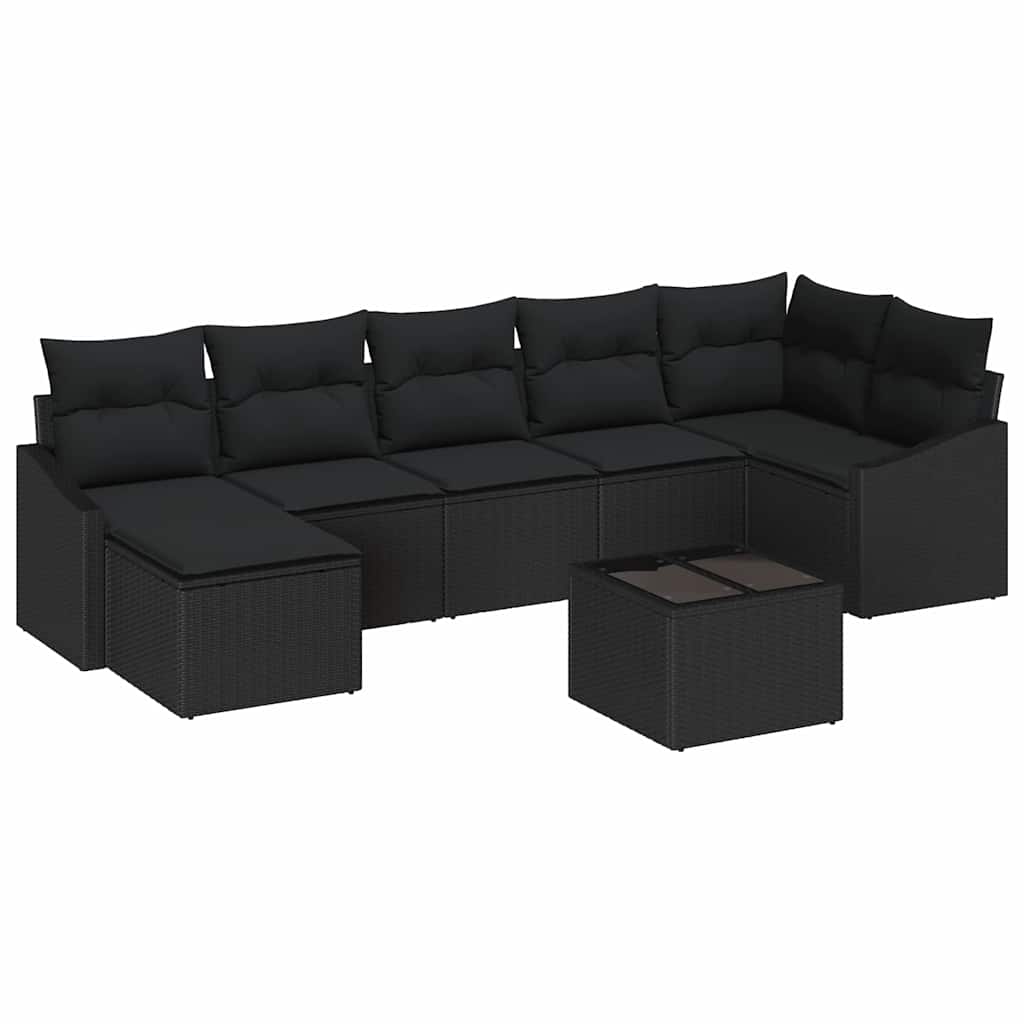 Garten-Sofa-Set mit Kissen 8 pcs Schwarz Poly-Rattan