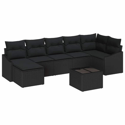 Garten-Sofa-Set mit Kissen 8 pcs Schwarz Poly-Rattan