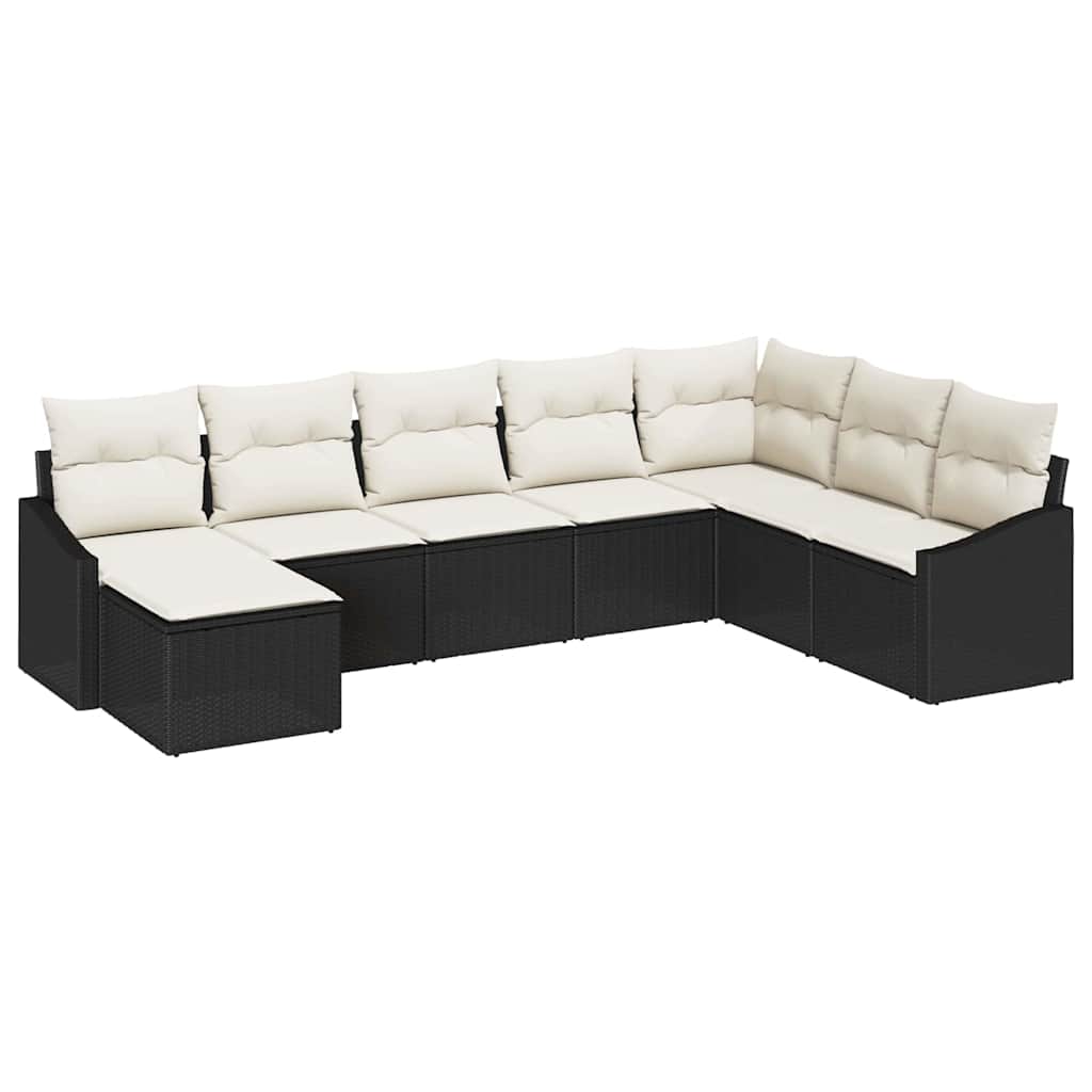 Gartensofa-set mit Kissen 8 pcs Schwarz und Creme Poly-Rattan