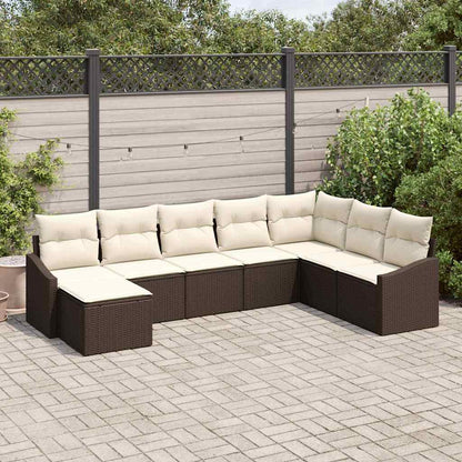 Gartensofa-set mit Kissen 8 pcs Braun und Creme Poly-Rattan