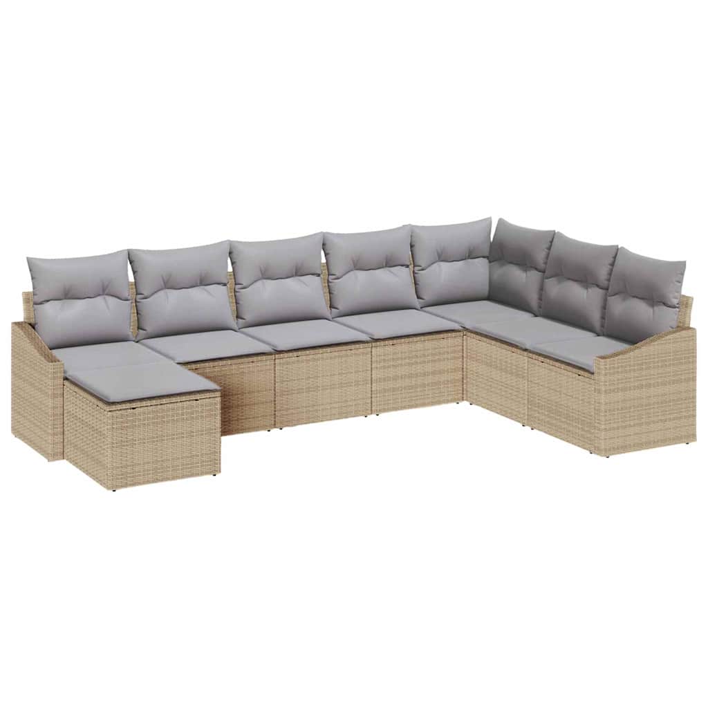 Gartensofa-set mit Kissen 8 pcs Beige und Hellgrau Poly-Rattan