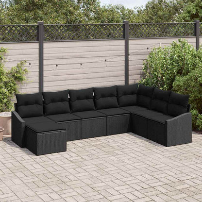 Gartensofa-set mit Kissen 8 pcs Schwarz Poly-Rattan