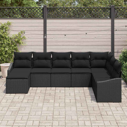 Gartensofa-set mit Kissen 8 pcs Schwarz Poly-Rattan