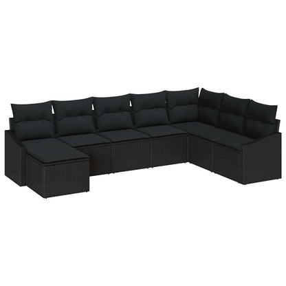 Gartensofa-set mit Kissen 8 pcs Schwarz Poly-Rattan