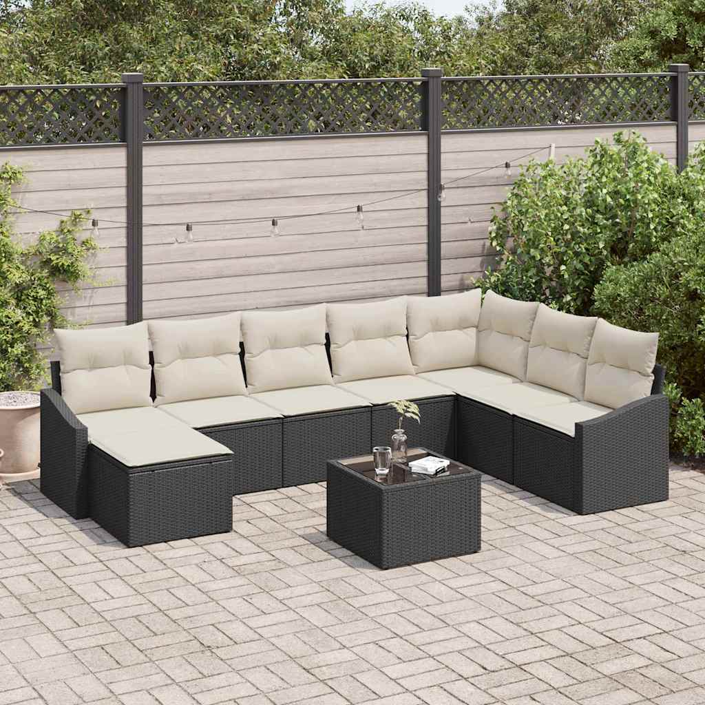 Gartensofa-set mit Kissen 8 pcs Braun und Creme Poly-Rattan