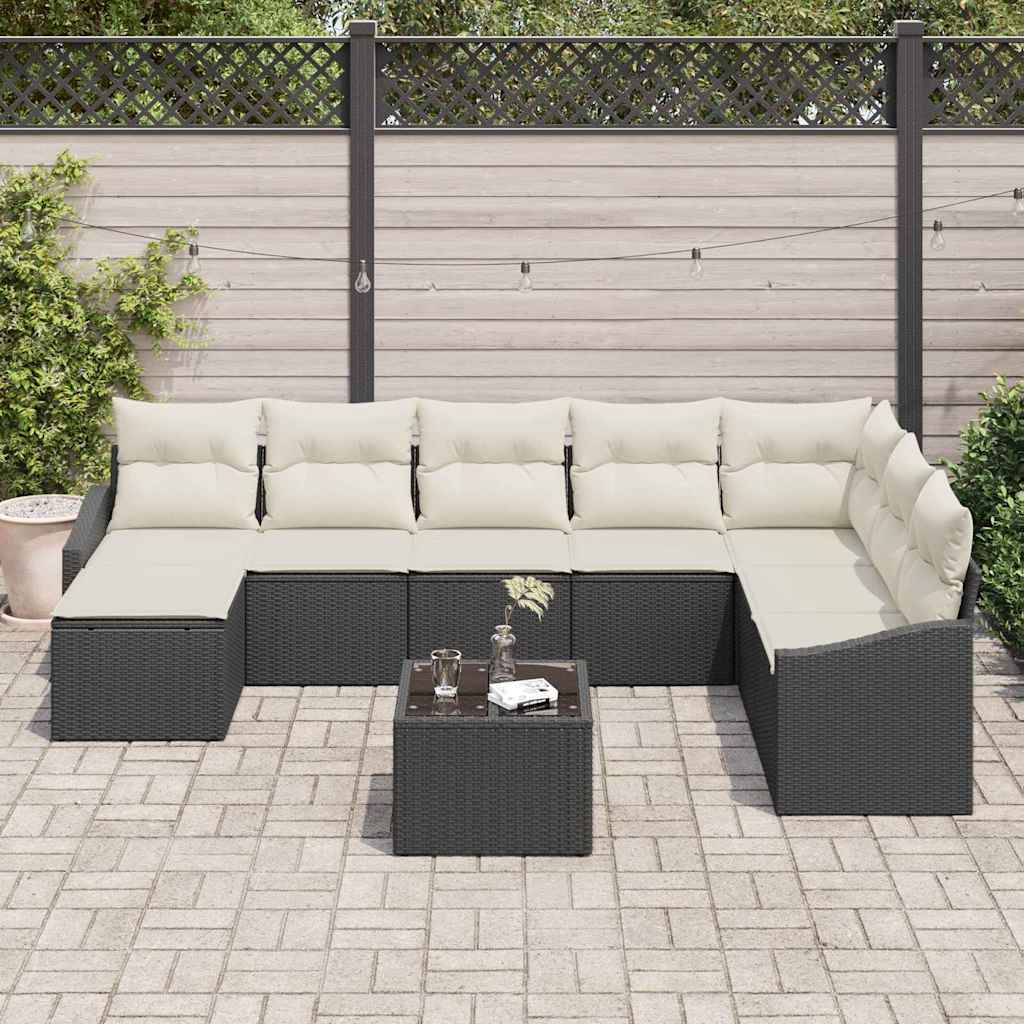 Gartensofa-set mit Kissen 8 pcs Braun und Creme Poly-Rattan