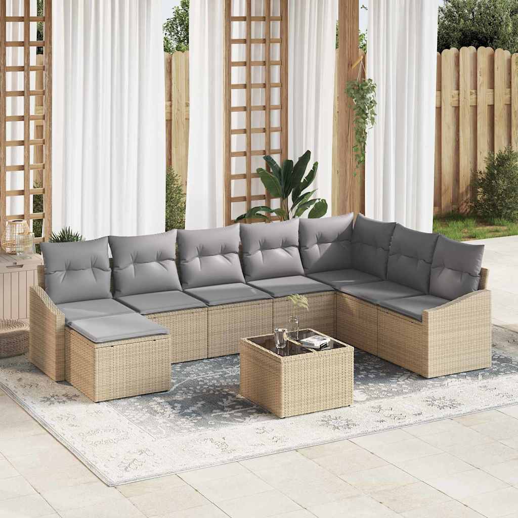 Gartensofa-set mit Kissen 8 pcs Beige und Hellgrau Poly-Rattan