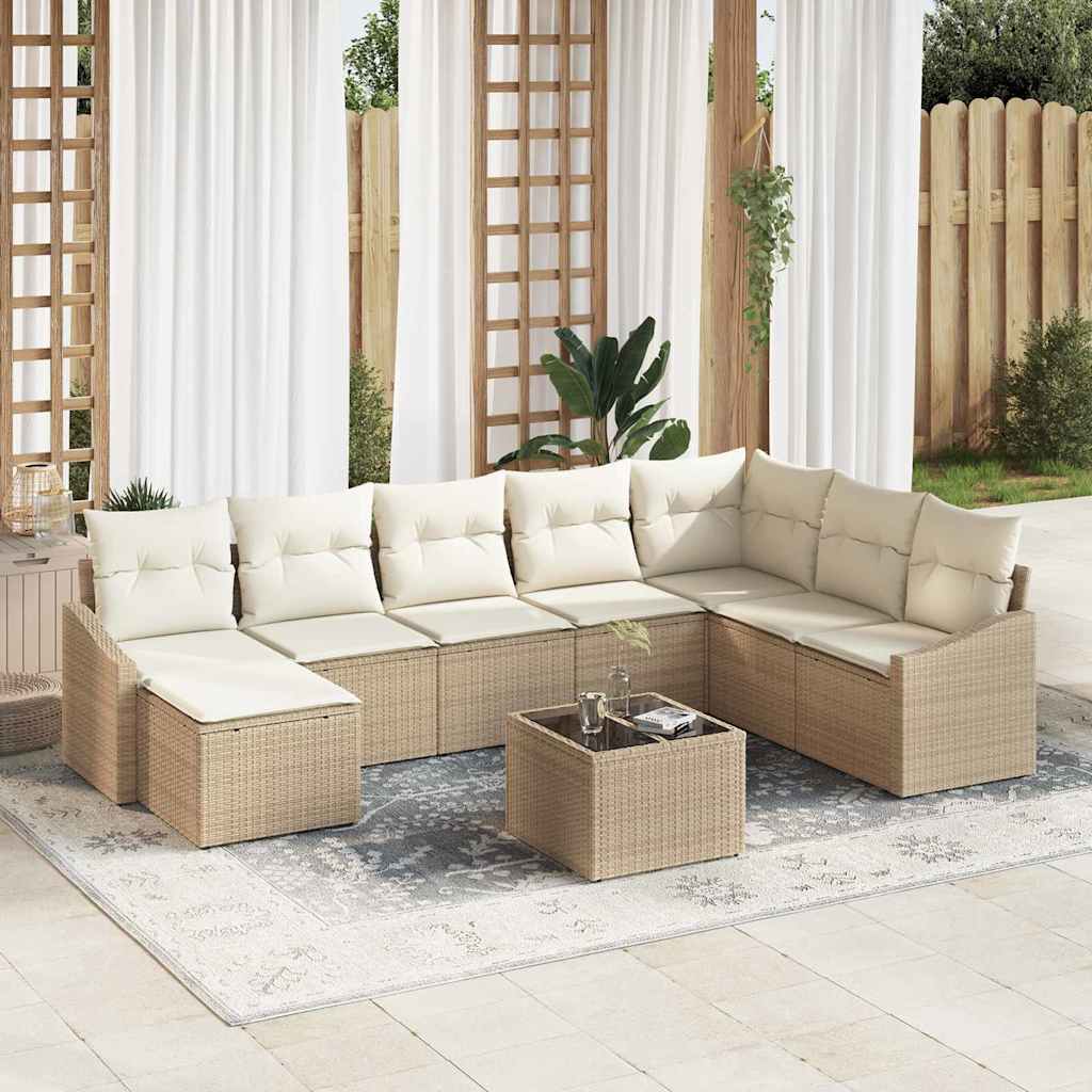 Gartensofa-set mit Kissen 8 pcs Beige und Creme Poly-Rattan
