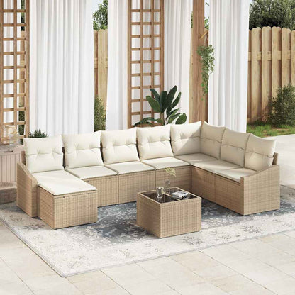 Gartensofa-set mit Kissen 8 pcs Beige und Creme Poly-Rattan