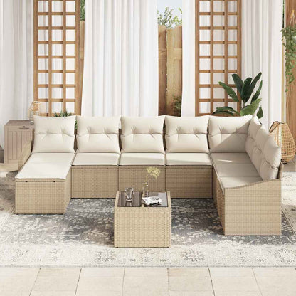 Gartensofa-set mit Kissen 8 pcs Beige und Creme Poly-Rattan