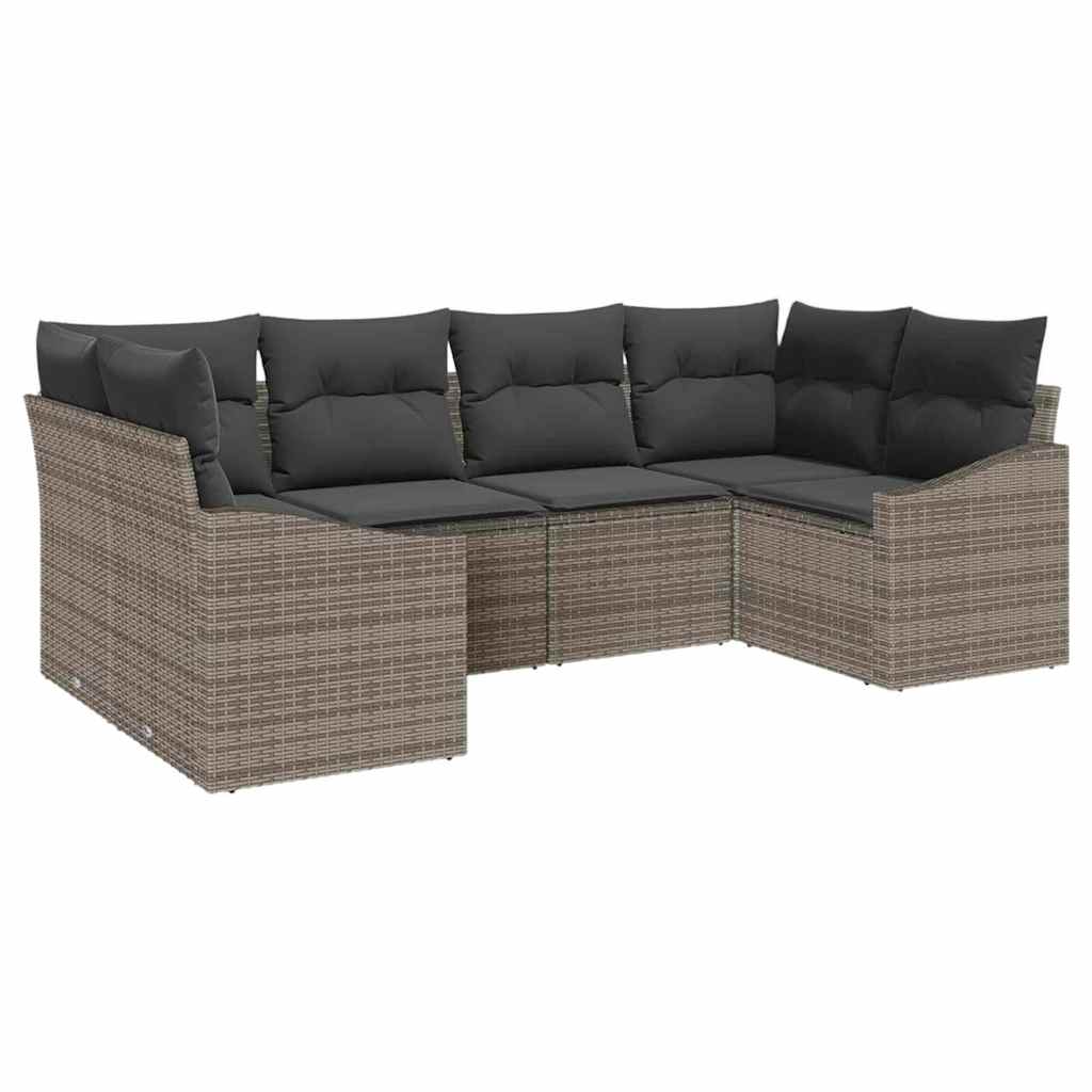 Gartensofa-set mit Speicher 6 pcs Grau Poly-Rattan