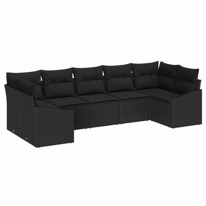 Gartensofa-set mit Speicher 7 pcs Schwarz Poly-Rattan
