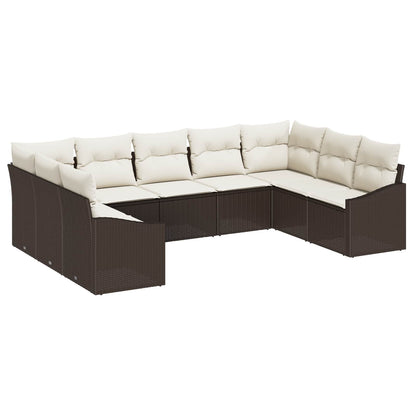 vidaXL Salon de jardin avec rangement 9 pcs Rotin synthétique marron et crème