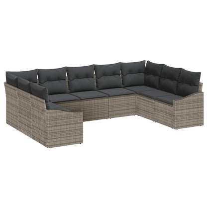 vidaXL Salon de jardin avec rangement 9 pcs Gris Résine tressée