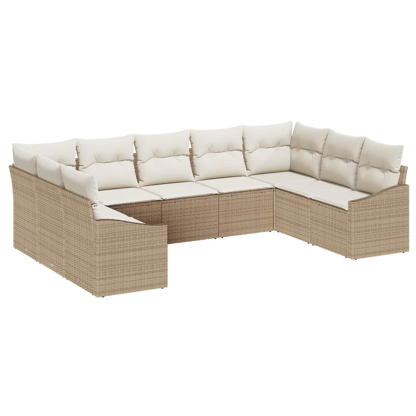 Gartensofa-set mit Speicher 9 pcs Beige und Creme Poly-Rattan