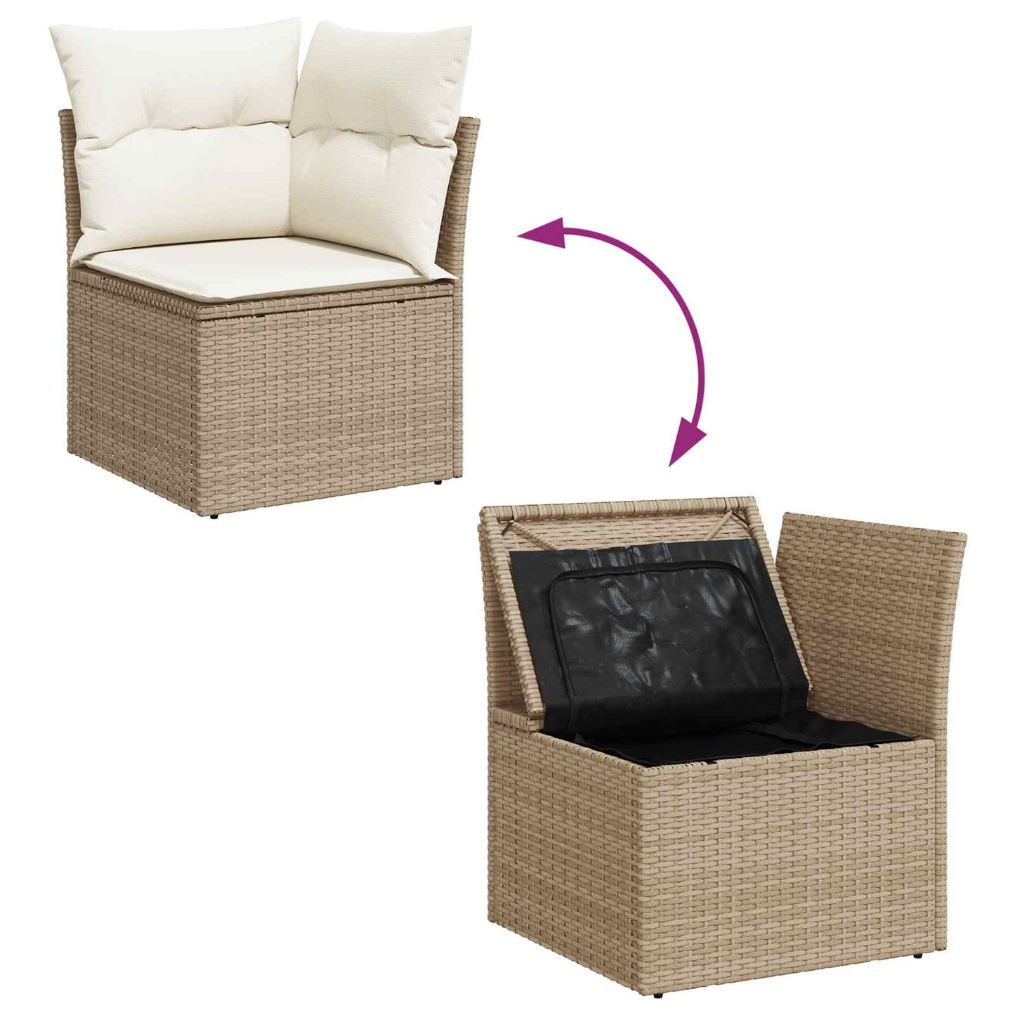 Gartensofa-set mit Speicher 9 pcs Beige und Creme Poly-Rattan