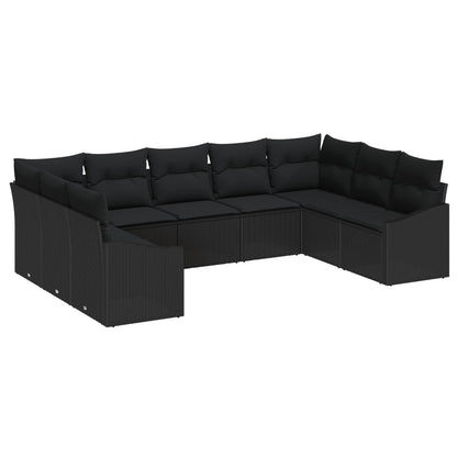 Gartensofa-set mit Speicher 9 pcs Schwarz Poly-Rattan