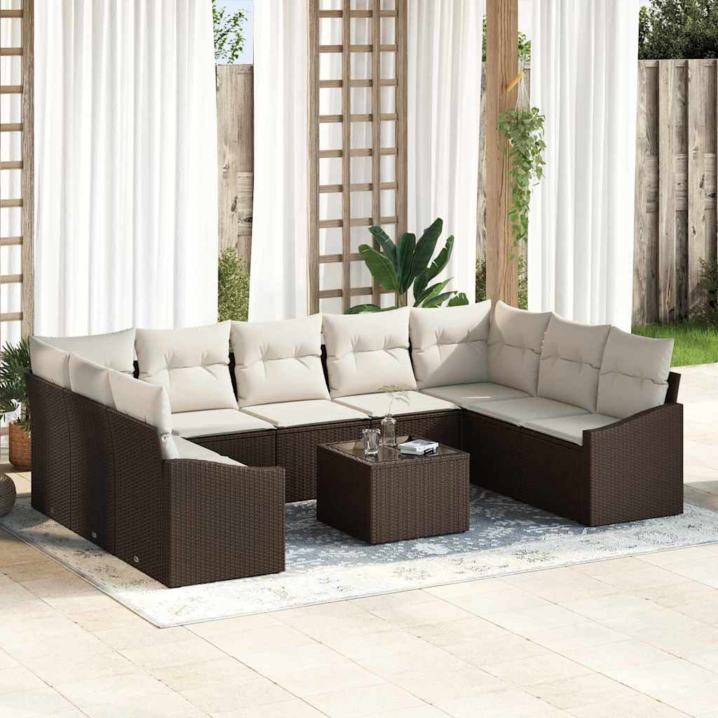 Gartensofa-set mit Speicher Braun und Creme Poly-Rattan