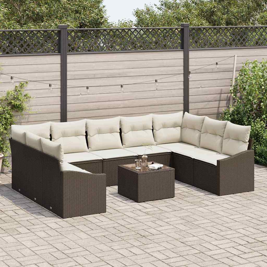 Gartensofa-set mit Speicher Braun und Creme Poly-Rattan