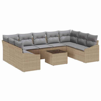 Gartensofa-set mit Speicher Beige und Hellgrau Poly-Rattan
