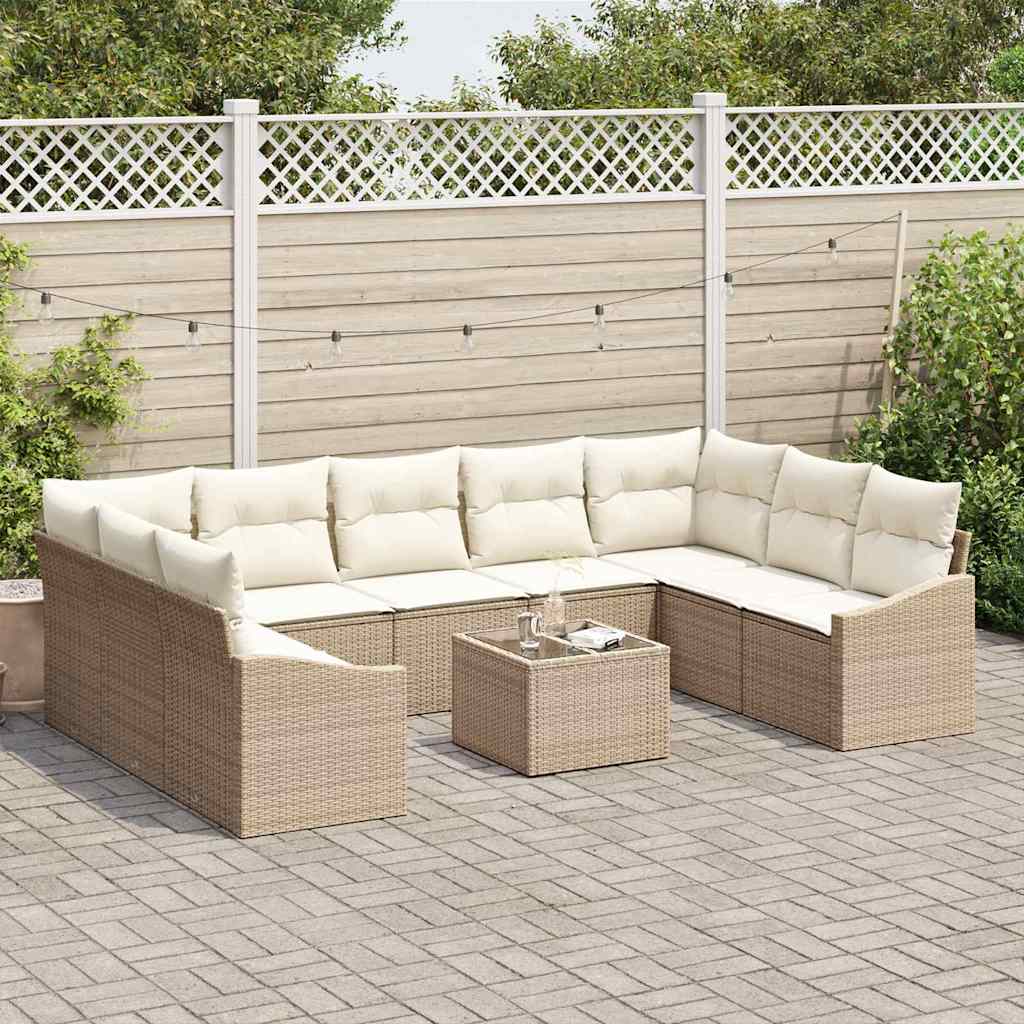 Gartensofa-set mit Speicher Beige und Creme Poly-Rattan