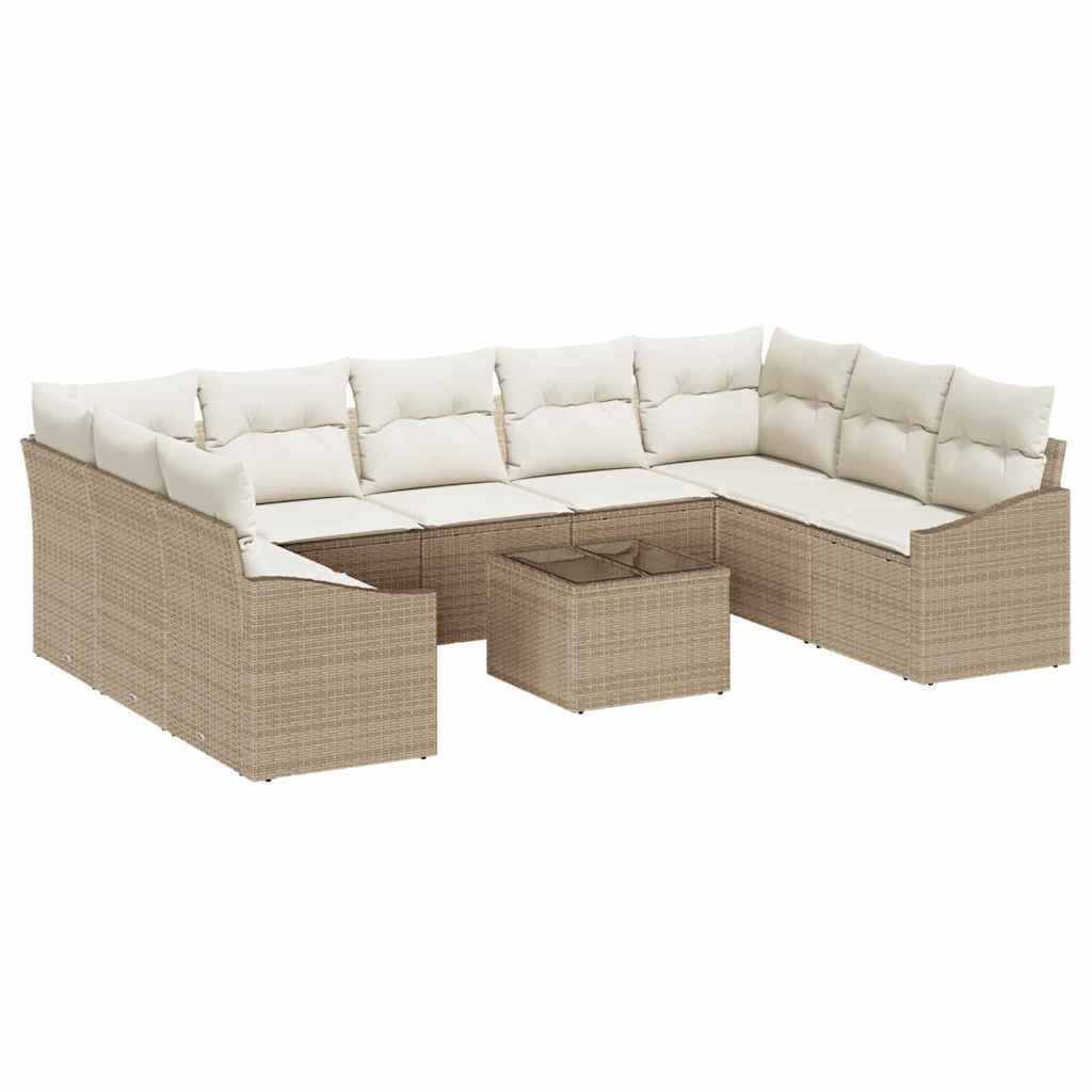 Gartensofa-set mit Speicher Beige und Creme Poly-Rattan